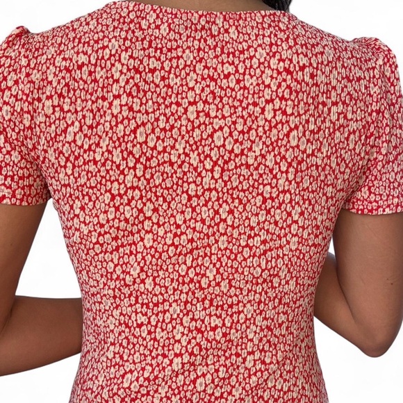 Mango Red Floral Midi Dress with Short Sleeves - Picture 6 of 7